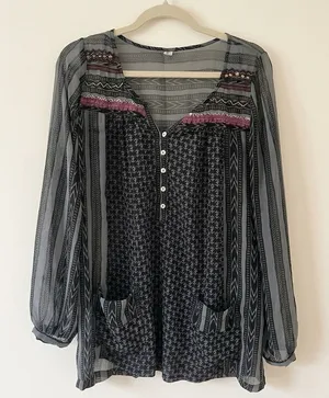 Free‎ People "Feather in the Wind" Sheer Boho Airy Embellished Tunic Size S thumbnail 1