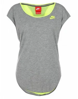Nike‎ Womens Gray Neon Yellow Mesh Back Activewear Top Medium thumbnail 1