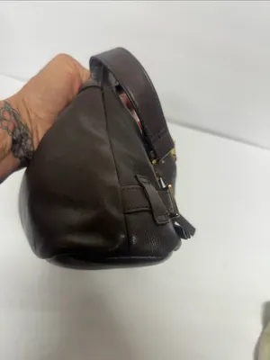 Women's Dark Brown Leather Shoulder Bag with Gold Accents thumbnail 6
