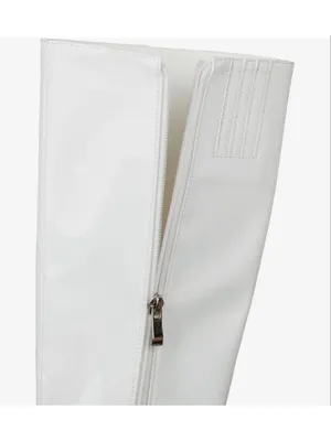 NEW White Patent Metallic Boots Knee High Sculptural Wedge Heel Boots 8.5 thumbnail 8