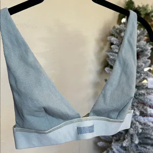 Skims Cotton Rib Plunge Bralette Mineral Green Sage Adjustable Straps M NWOT‎ thumbnail 2