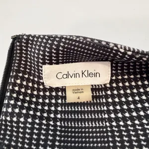 Calvin Klein Houndstooth Black White Sunburst Seam Sleeveless Sheath Dress Sz 4 thumbnail 9