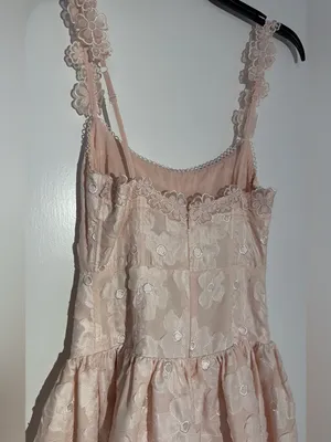 Anthropologie For Love & Lemons Pale Pink Florence Drop Waist Floral Midi Dress thumbnail 8