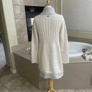 prAna Angelica Women Cream Grey Cable Knit Mock Neck Cardigan Sweater‎ Sz small thumbnail 2