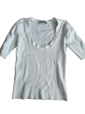 ZARA Basic Knit White Scoopneck Ribbed Top Size Small thumbnail 4