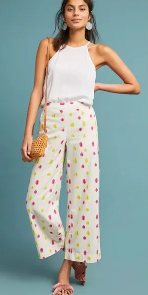 Anthropologie cream spotted cropped trousers size 8 thumbnail 1