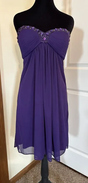 Xscape By Joanna Chen Purple Beaded Strapless Chiffon Mini Dress Sz 4 Homecoming thumbnail 1