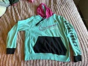 Nike Blue & Pink Hooded Sportswear Pullover thumbnail 1