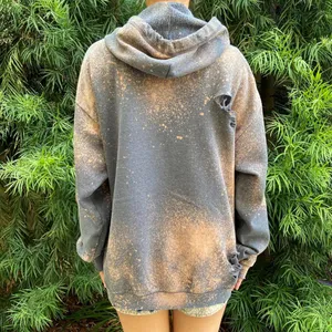 Distressed Stained Gray Destroyed long sleeve pullover Hoodie Size L thumbnail 3