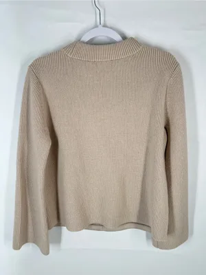 Ann‎ Taylor Mixed Media Faux Suede Knit Sweater Beige Mock Neck Size M thumbnail 10