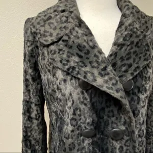 Milly Leopard Print Faux Fur Double Breasted Coat Jacket Small thumbnail 4
