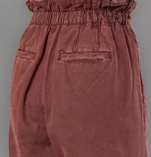 Free People NWOT Margate Pleated Paperbag Waist Burgundy Drawstring Pants, XS thumbnail 10