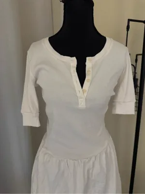 Reformation White Rib Knit Drop Waist Mini Dress Large Organic Cotton thumbnail 5