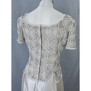 Vintage Stenay Beaded Silk Gown Ivory Geometric Seed Pearl Bodice Formal‎ Maxi 8 thumbnail 11