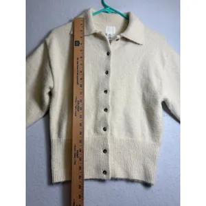 HM Cream Short Sleeve Knit Cardigan Collared Button Front Sweater Small thumbnail 10