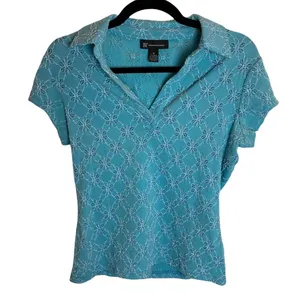 International Concepts Y2K floral lace short sleeve polo shirt thumbnail 1