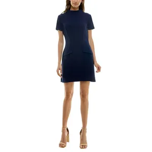 NWT B. Darlin Juniors Short Sleeve Mockneck Mini Dress 45UAP84 Navy Blue 9/10 thumbnail 5