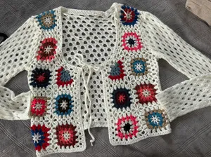 Women’s Crochet Cardigan - Ivory/Multi size S thumbnail 3