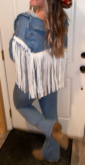 Forever 21 Cropped Denim Jacket With Fringe thumbnail 1