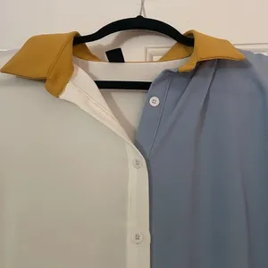 🩷 3/$18 SHEIN Cream and White Buttoned Boxy Top blue mustard yellow button down thumbnail 2