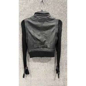 Vintage Bebe Women Jacket XS Black Leather Moto Fabric Sleeves Y2K thumbnail 3