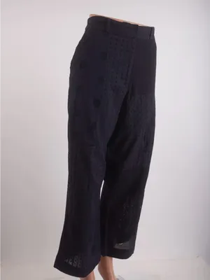 Zara Womans Wide Leg Pants Eyelet Embroidered Size XS Navy‎ Blue Boho Cotton thumbnail 8