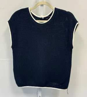 NWT Blu Pepper‎ Navy Blue Button Back Knit Sweater Vest White Trim Medium thumbnail 1