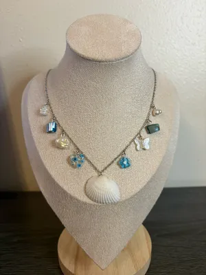 Handmade Silver Blue/Pearl Beachy Charm Necklace thumbnail 4