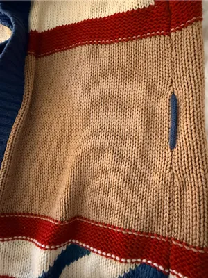 Vtg Sears Contemporary Corner Open-Front Shawl Cardigan Sweater Tan Red thumbnail 9