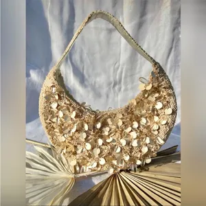NWT viral bag — Cream beaded embellished bead & sequin purse handbag thumbnail 6