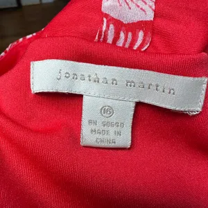 Jonathan Martin Red Silk Tropical Palm Print Resortwear Vacation Midi‎ Dress 16 thumbnail 7