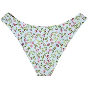 J Crew High Leg Cheeky Bikini Bottoms Floral Print Light‎ Blue Pink Size L thumbnail 2