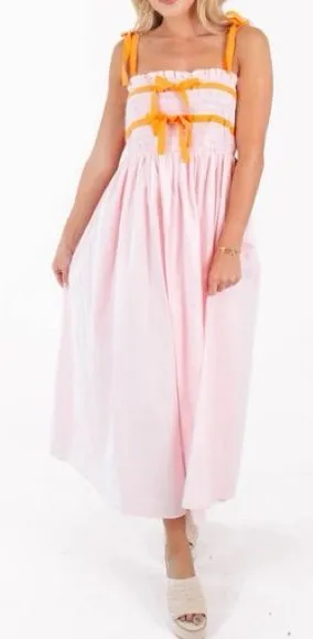 MABL size medium Pink Sundress with Orange Tie Straps thumbnail 1