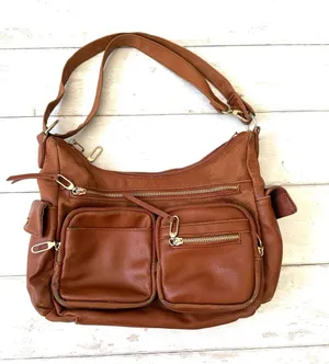 A New Day Brown Leather Purse Shoulder Bag Multiple Pockets 12x10x4in thumbnail 1
