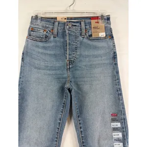 Levis Wedgie Straight High Rise Distressed Raw Hem Jeans Blue 24x28 NEW US Sz 0 thumbnail 8