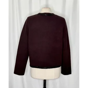 ZARA Wool Beaded Cardigan Sweater Knitwear Embellished Cropped Solid X-Large thumbnail 8