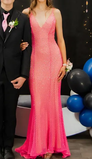 Jovani Pink Mesh Prom Dress thumbnail 2
