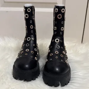 Bamboo Black‎ Studded Platform Vegan Leather Boots thumbnail 2