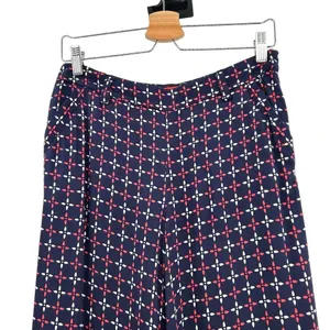 Anthropologie Cartonnier Pants Geometric Print Wide Leg Rayon Navy Blue Size 4‎ thumbnail 4