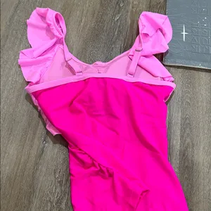 Pink Ruffled Swimsuit Set tankini - sexy cutout ruched side- small thumbnail 5