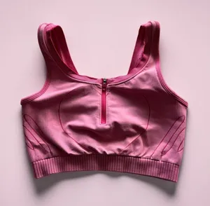 Gymshark Womens Pink Ribbed Quarter Zip Heart‎ Seamless Sports Bra XS thumbnail 1