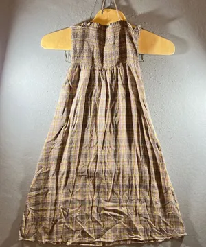 993 | Vernacular Smocked Halter Plaid Cotton Maxi Dress Cottagecore Womens Small thumbnail 1