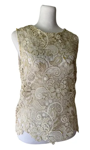 Endless Rose Sheer Cream Lace & Shiny Gold Tank Top thumbnail 1