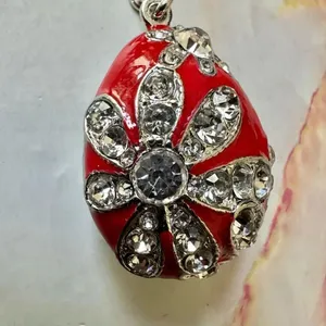 Betsy Johnson red rhinestone egg keychain thumbnail 4