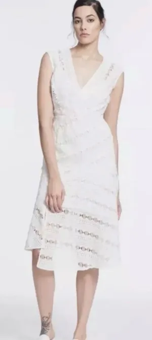 Anthropologie Tracy Reese Size 14 Mariposa White Lace Asymmetrical Midi Dress thumbnail 1