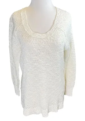 Free People Cream Open Knit Scoop Neck Sweater Textured Pullover Size‎ Small thumbnail 1