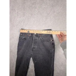 womens levis 501 button fly jeans 26x28 raw‎ hem Washed Black Gray thumbnail 8