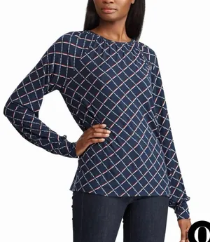 LAUREN RALPH LAUREN Jaralda Logo Chain Link Print‎ Long-Sleeve Blouse, Large thumbnail 1