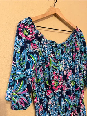 Lilly Pulitzer Calla off-the-shoulder floral jumpsuit size Medium thumbnail 3