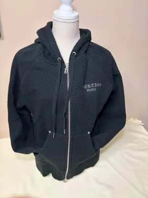 Vertigo Paris Women’s XL Black Quilted Gothic Zip Up Hoodie Jacket Embroidered thumbnail 3